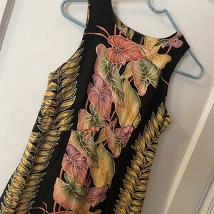 Vintage The Hawaiian Original Sleeveless Black Floral Tropical Dress Sz 6 Sheath